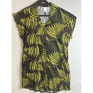 Palmswave Hawaii Womens XL  Fern Print Short Sleeve Button Up Shirt Dress
